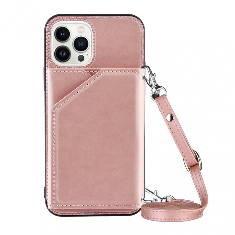 Skin-like Texture Leather Grain Phone Case with Crossbody and Card Slot